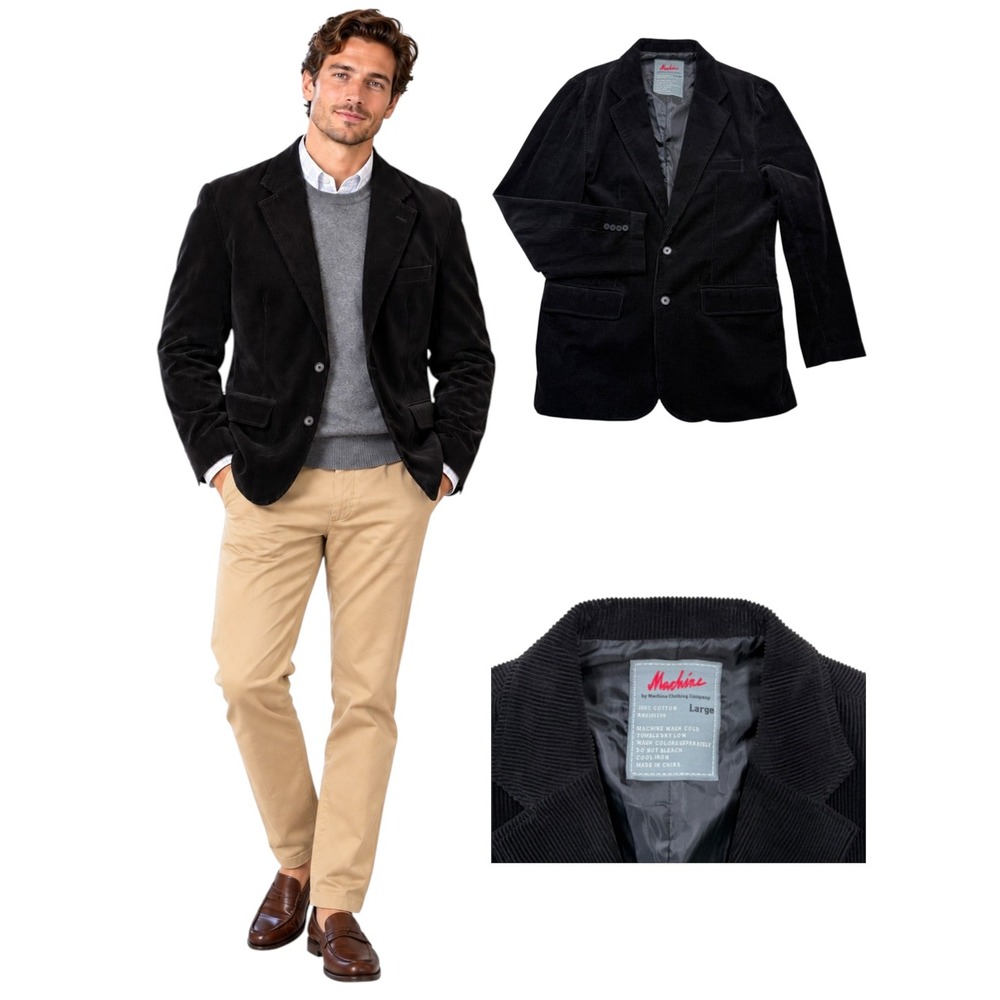 Vintage Machine Corduroy Blazer Black Cotton Mens L Dark Academia Preppy Classic